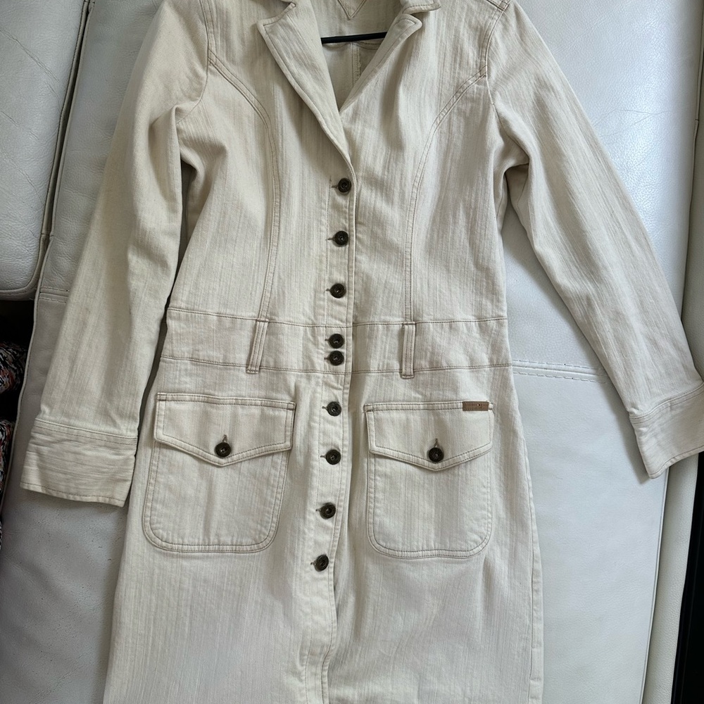 Tommy Hilfiger Women's Cream Button-Up Coat Dress